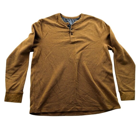 George Mens Henley Shirt Size XL Long Sleeve Waffle Knit Pullover Casual Brown - Picture 1 of 9